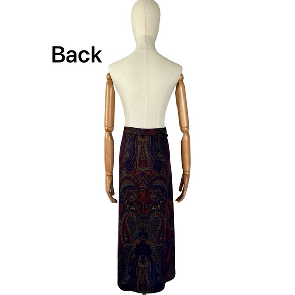 Vintage Paisley Midi Skirt Equestrian Fall Red Navy Green Gold Size 12 - Picture 5 of 16